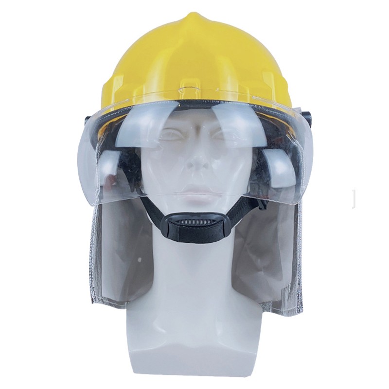 Casco amarillo certificado del fuego con las aletas del papel de aluminio