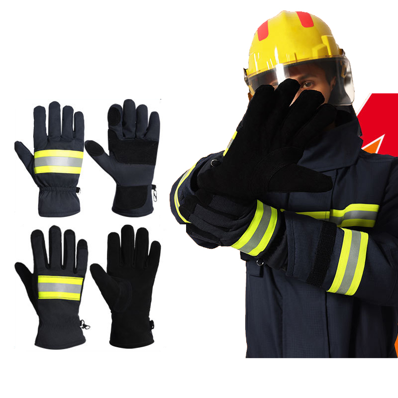 Fábrica estructural a prueba de calor negra de los guantes contraincendios