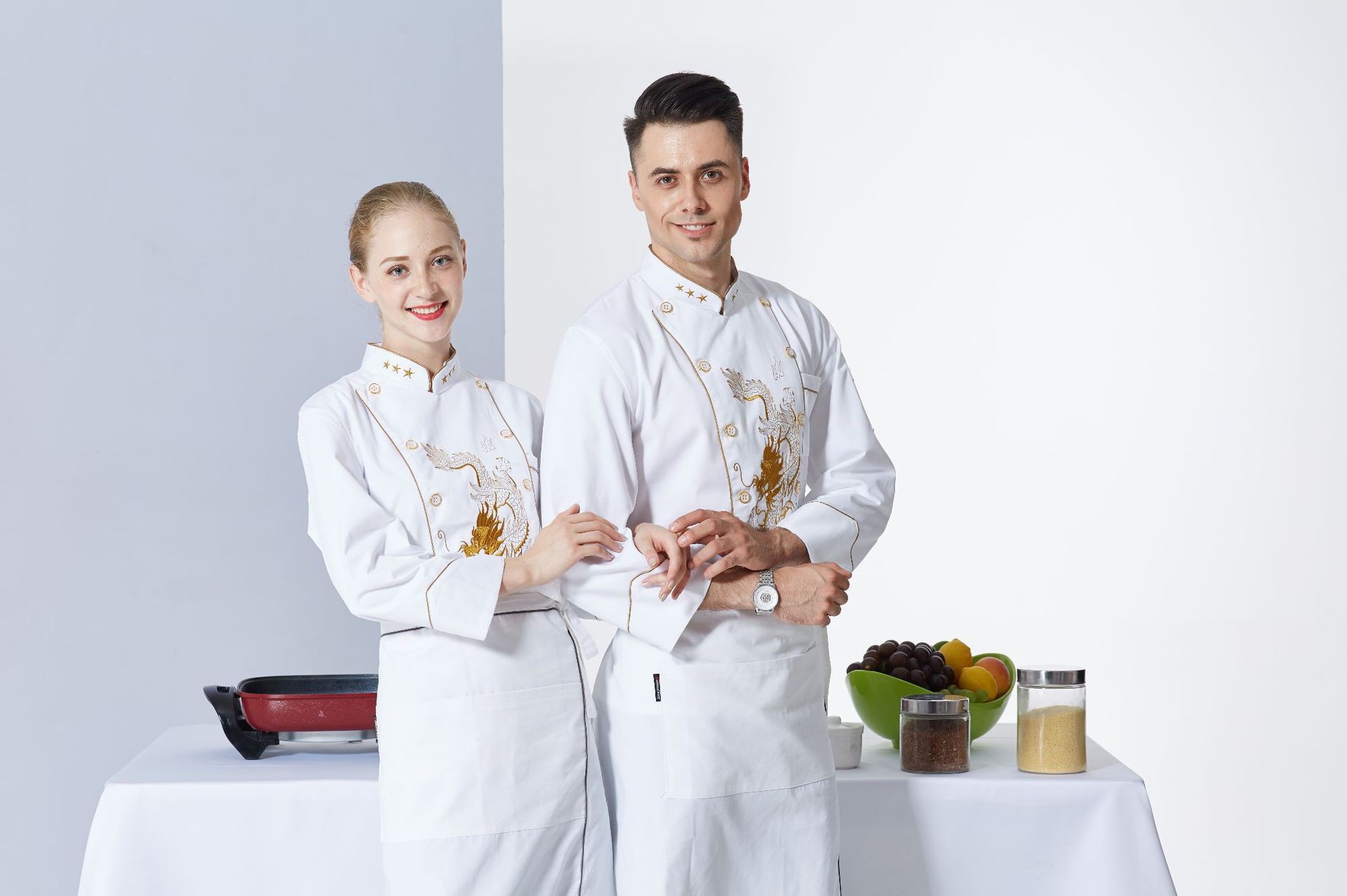 Luxury Chinese Chef Uniforms | Gold Accent Design | Manufacturer Direct